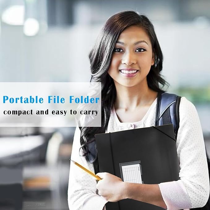 TRANBO 7-Pockets Hanging File Folder with Retractable Hooks for Filing Cabinet, Letter Size Expandable Accordion File Organizer with Elastic Band for File Frame or On-The-Go Use (1 Pack)