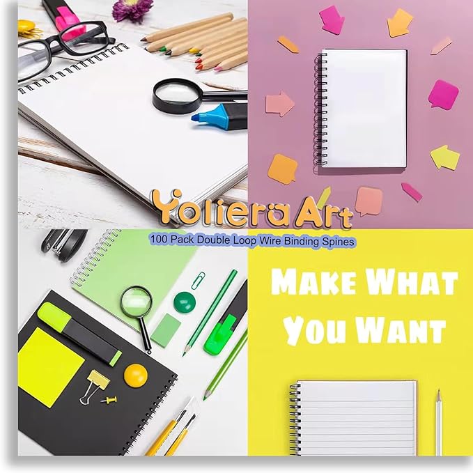 100 Pack Metal Twin Loop Binding Wire Coils, 34-Loop, 3/4" Cinch Book Binding Wire, 3:1 Pitch, YolieraArt Double Loop Bindings180 Sheet Capacity Fit for School Office Notebook Maker Black