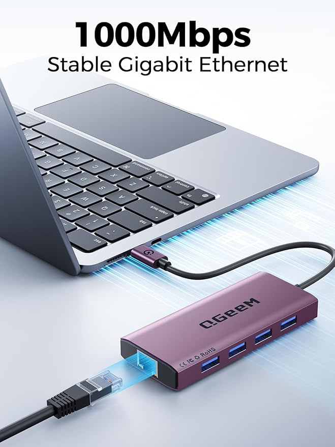 QGeeM USB C Hub Ethernet,9 in 1 USB Type C Hub HDMI Multi-Port Converter Adapter,100W Pd, USB 3.0,SD/TF Card Reader,Compatible for MacBook Pro Air Ipad HP Dell Lenovo Chromebook etc.-Violet