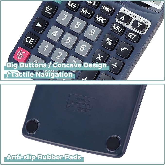 OSALO 12 Digits Desktop Calculator Extra Large LCD Display with VAT Tax Big Button, Dual Solar Power and Battery, Basic Calculator for Office, Home, School (DJ-120D Deep Blue)