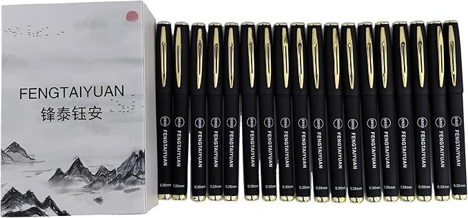 Fengtaiyuan Gel Ink Roller Ball Pens, Black Ink, Ultra Fine 0.38mm, Comfortable Grip, Easy Hold, Writting Pens, Smooth, 18 Count (Black-0.38mm-038P18SS)