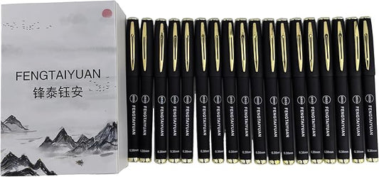 Fengtaiyuan Gel Ink Roller Ball Pens, Black Ink, Ultra Fine 0.38mm, Comfortable Grip, Easy Hold, Writting Pens, Smooth, 18 Count (Black-0.38mm-038P18SS)