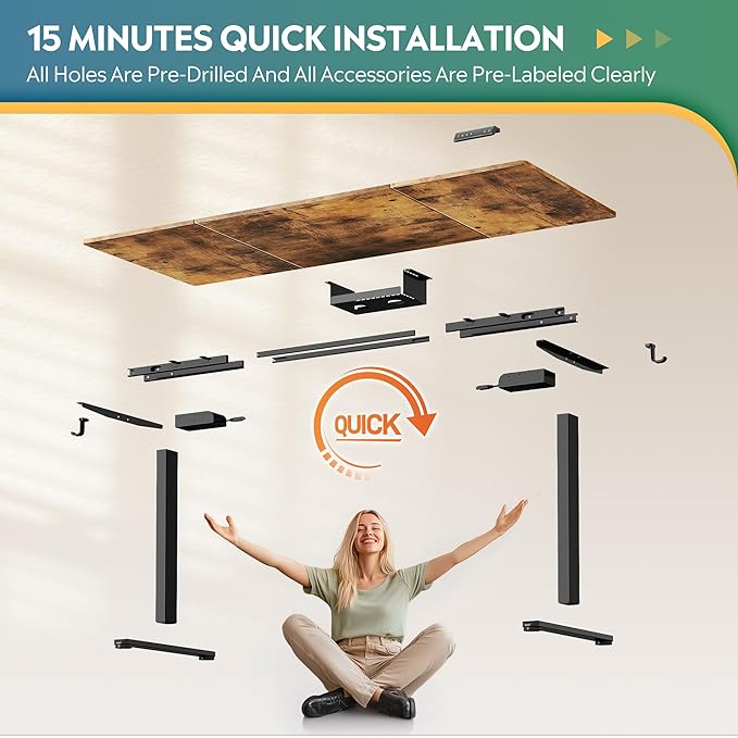 DEVAISE 71 Inch Electric Standing Desk, 3 Adjustable Height Stand up Desk for Home Office, Ergonomic Sit to Stand Desk with LED Touchscreen, Hook, 3 Memory Preset Computer Desk (Rustic Brown)