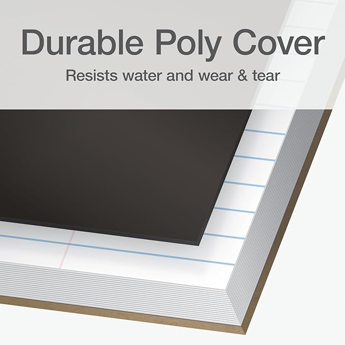 Oxford 1 Subject Spiral Notebook, Notebooks for School, Plastic Covers, Back to School Supplies, Wide Ruled, 100 Sheets, 5 Pack, Assorted Primary Colors: Black, Blue, Red, Green and Yellow (1009290)