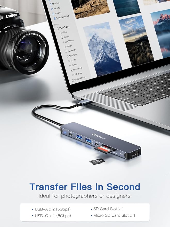 USB C Hub, dockteck 7 in 1 Multiport USB C Adapter with 4K HDMI, 100W PD, 5 Gbps USB-C, 2 USB-A Data Ports, SD/TF Card Reader for MacBook Pro/Air, iPad Pro, Surface Pro, Steam Deck, XPS, HP