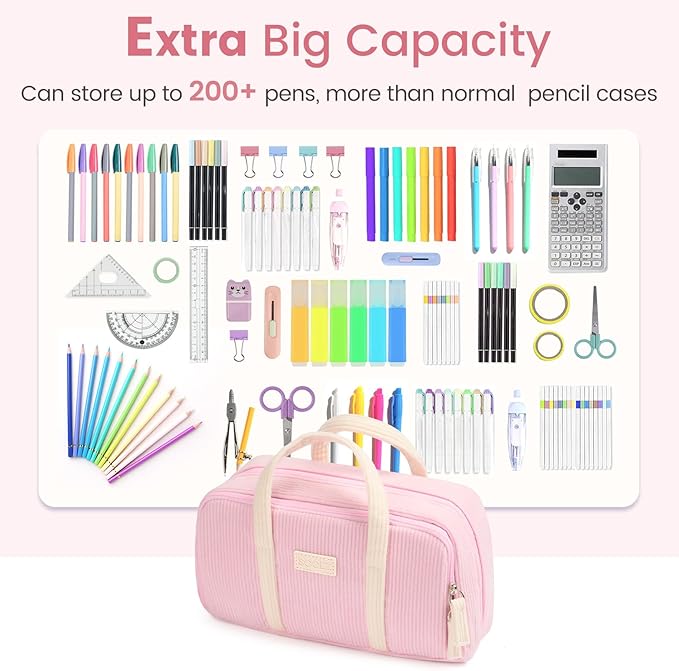 Sooez Large Pencil Case Pouch, Extra Big Pencil Bag with 5 Compartments, Pen Case Wide Opening, Soft Corduroy Pen Bag Organizer with Zipper, Cute Aesthetic School Supplies for Teen Girls, Blue