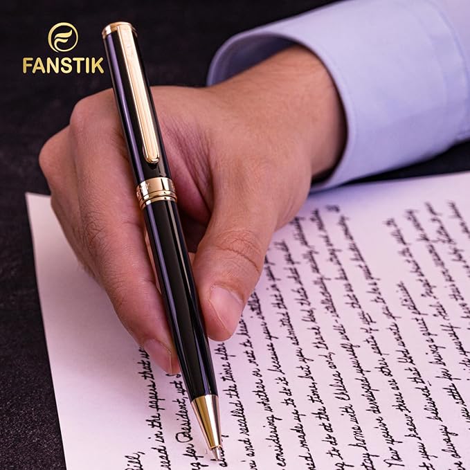 Black & Gold Luxury ballpoint Pen (Made In USA) fancy gift set for women, Real 24K Gold Plating, Professional executive pen gift set for men (Lux BallPoint Black-Gold)