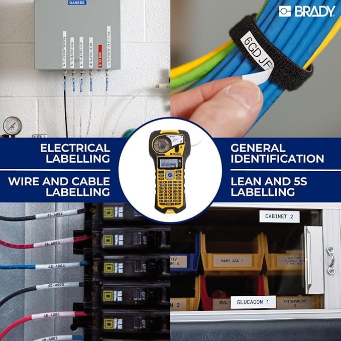 Brady M210 Portable Label Printer with Rubber Bumpers, Multi-Line Print, 6 to 40 Point Font (Replaces BMP21-PLUS Printer), Yellow/Black, 9.5 in H x 4.5 in W x 2.5 in D