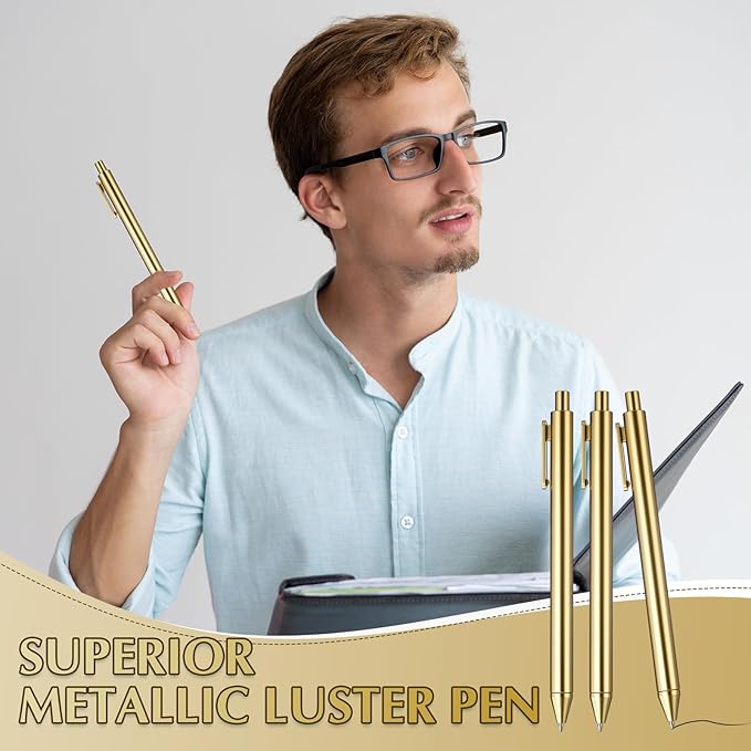 50 Pcs 30 Pcs Gold Slim Ballpoint Pens Bulk Golden Retractable Black Ink Medium Point (0.5mm) Smooth Metallic Color Writing Ballpoint Pens for Wedding Bridal Shower Business Office (Classic Style)