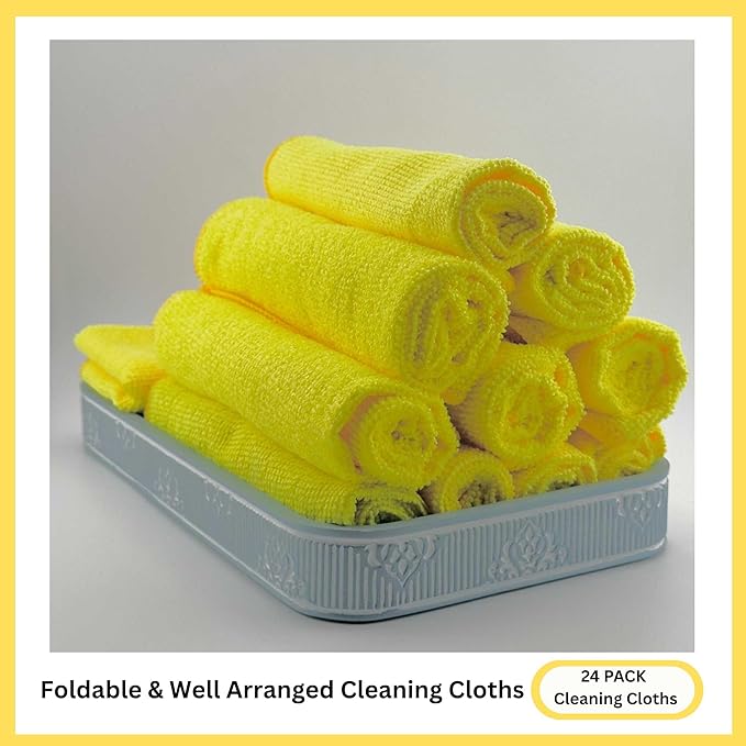 Microfiber Cleaning Cloth for Kitchen & households, Towels for Cars. (300gsm) (Pack of 24 Yellow)