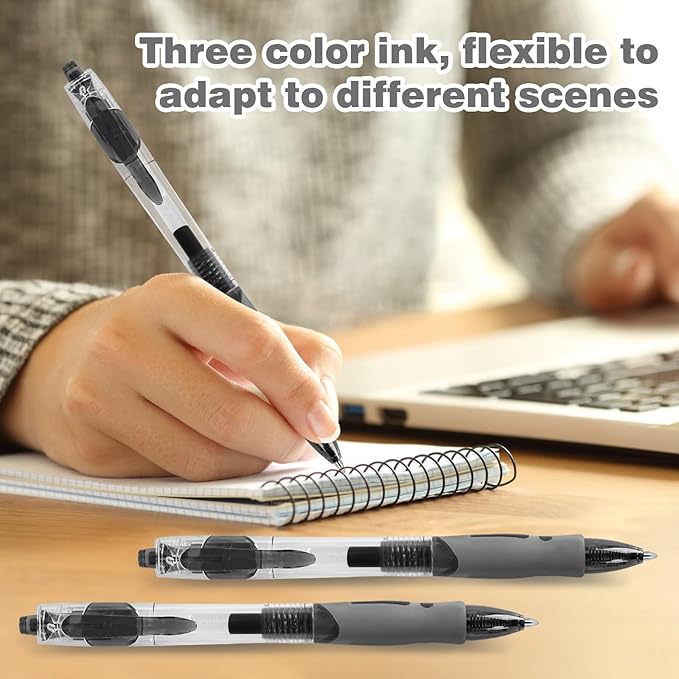 Innertone Black Gel Pens,12 Pcs Retractable Fine Point 0.7mm with 4 Refills,Black Pen，Featuring Smooth Writing and Quick-Drying Ink, Suitable for Women, Men, Journaling, School, and Office Use