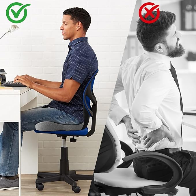 Buttocks Cushion for Office Chair Memory Foam Seat Pad for Butt Support Tailbone Relief Ergonomic Chair Cushion for Home Car Travel or Work (Blue and Gray Patchwork Color)