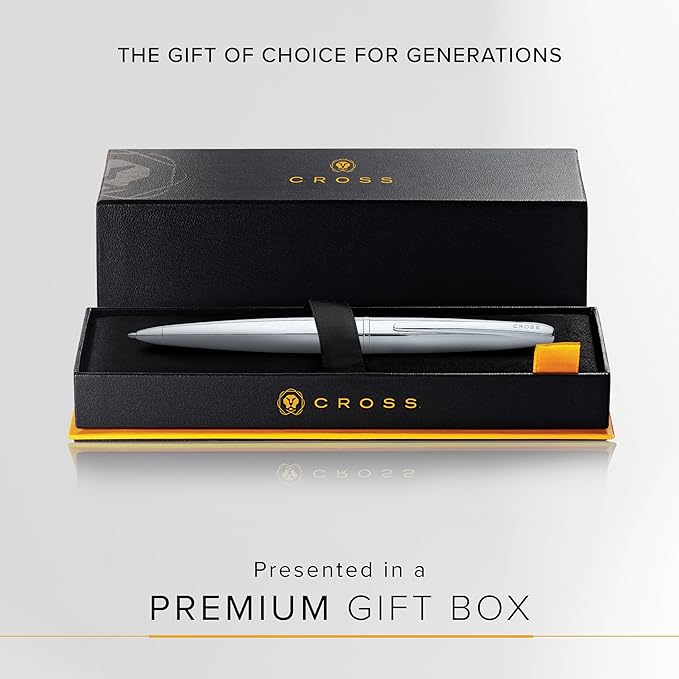 Cross ATX Refillable Ballpoint Pen Presented in a Luxury Gift Box - Medium Point, Black Ink, Pure Chrome