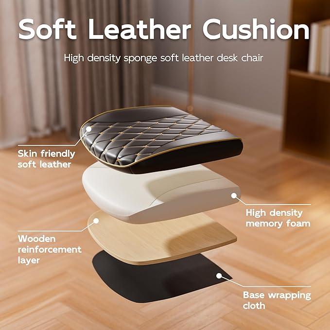 Black and Gold Office Chair with Soft Leather Embroidery, Mid Back Vintage Swivel Executive Desk Chair with Wheels and Padded Arms, Adjustable Height