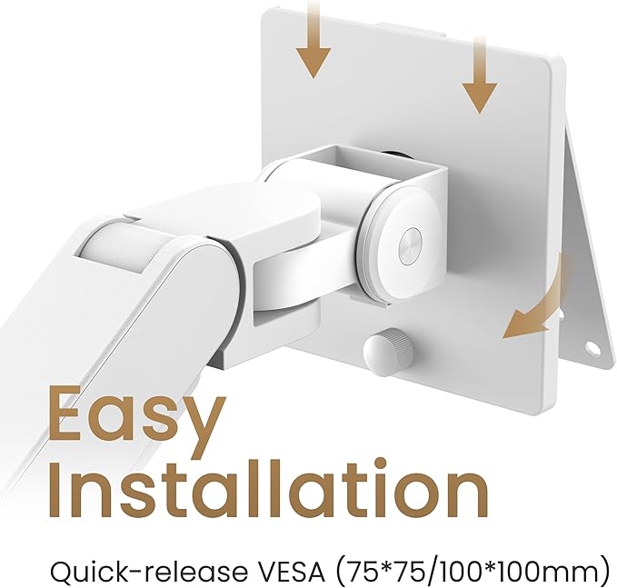 BenQ BSH02 Ergo Monitor Arm -Gas Spring Monitor Stand for Up to 45'' & 44lbs Screens, Heavy Duty, Quick Installation, No Sagging, Top Clamp and Grommet Base, Reinforcement Plate, VESA 75x75 &100x100mm