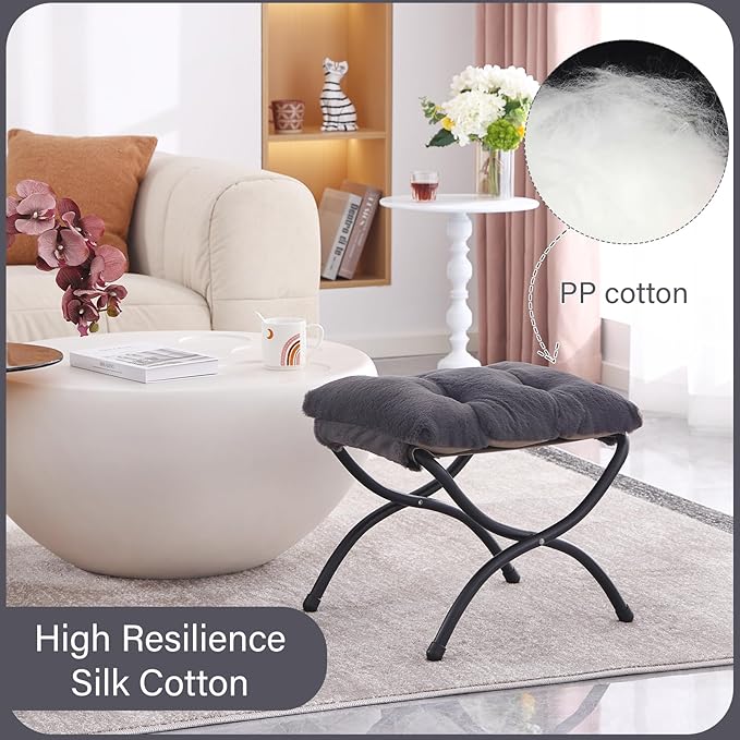 LITA Folding Upholstered Footrest Stool, Modern Small Portable Accent Ottoman with Detachable Thick Cotton Cushion Padded Sofa Stool with Metal Frame for Lazy Chair, Living Room & Bedroom