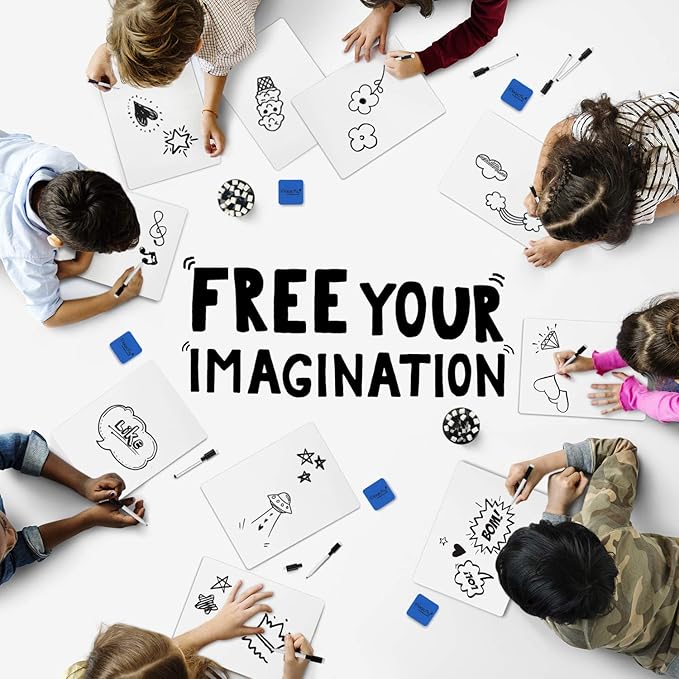 Magicfly Small White Boards, Dry Erase Board Pack of 26, Mini Whiteboards 9x12 Inches Double-Sided White Boards for Students Classroom Teachers School Supplies Office with 32 Pens and 26 Erasers