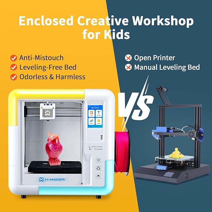 X-Maker 3D Printer for Kids and Beginners, Fully Assembled High-Speed 3D Printer with Auto Leveling Bed, Wi-Fi Printing, High Precision Small 3D Printer with App, PLA Filament Supported