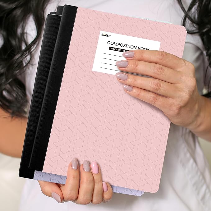 SUNEE Composition Notebooks - Wide Ruled Paper, 4 Pack Composition Book, 9 3/4" x 7 1/2", 80 Sheets/160 Pages, Assorted Colors, School & Office Supplies