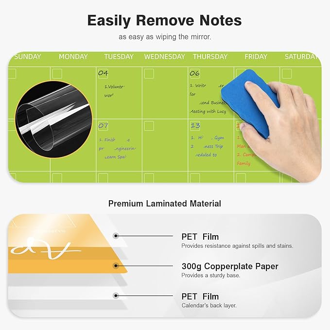Ospelelf Undated Wall Calendar Dry Erase 12 Month, 12" x 17" Laminated Calendar Monthly Office Calendar 2025, 12 Sheets