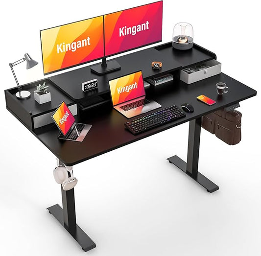 Standing Desk with Drawers,Thickened Table Legs Sit Stand Desk Electric for Home Office & Gaming,Ergonomic Stand Up Desk Cable Management Tray(Classic Black) (Classic Black, 63″ x 30″)