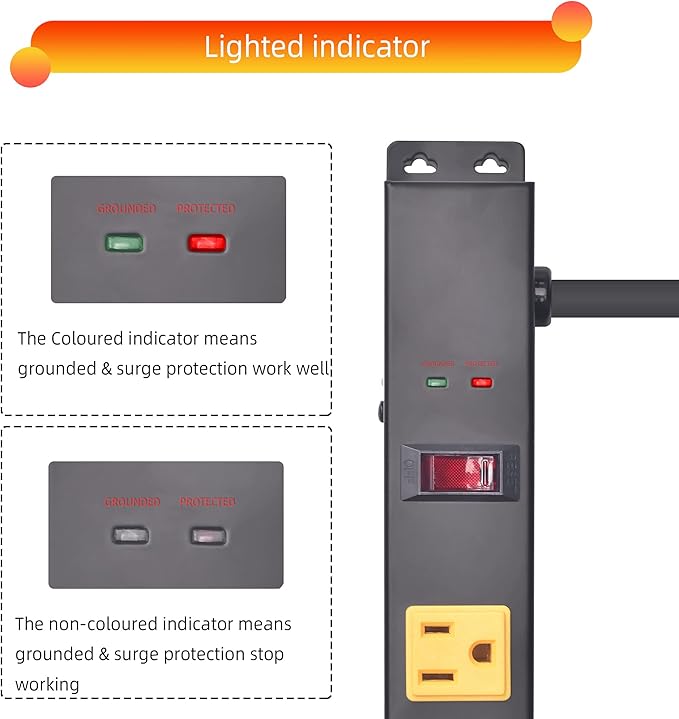 10-Outlet Heavy Duty Power Strip Surge Protector Metal Long Extension Cord 6-Foot, SGS Certified,Black(1000J)…