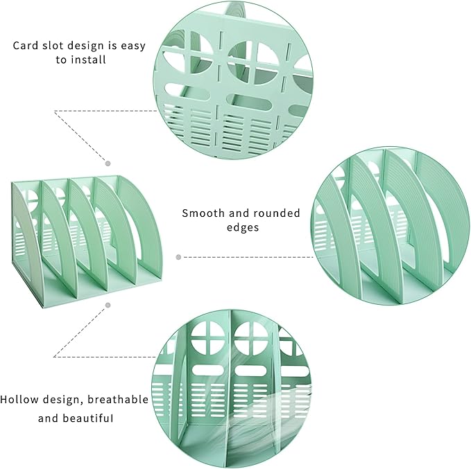 SAYEEC Magazine File Holder Folder Storage Desktop 4 Compartment Standing Hollow Green Files Bookshelf Organizer Box Office Racks Displays Holds Notebooks Documents for School Working Students