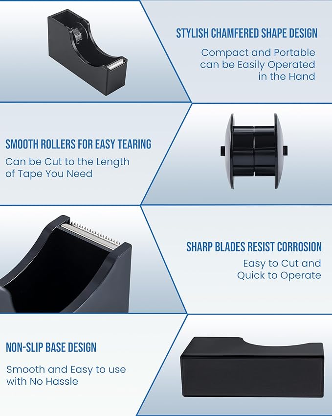 Lichamp Bulk Tape Dispenser with Refill Rolls, 120pc Clear Tape Rolls with 10pc Desk Dispenser for Office and School, 3/4 x 1000 Inches