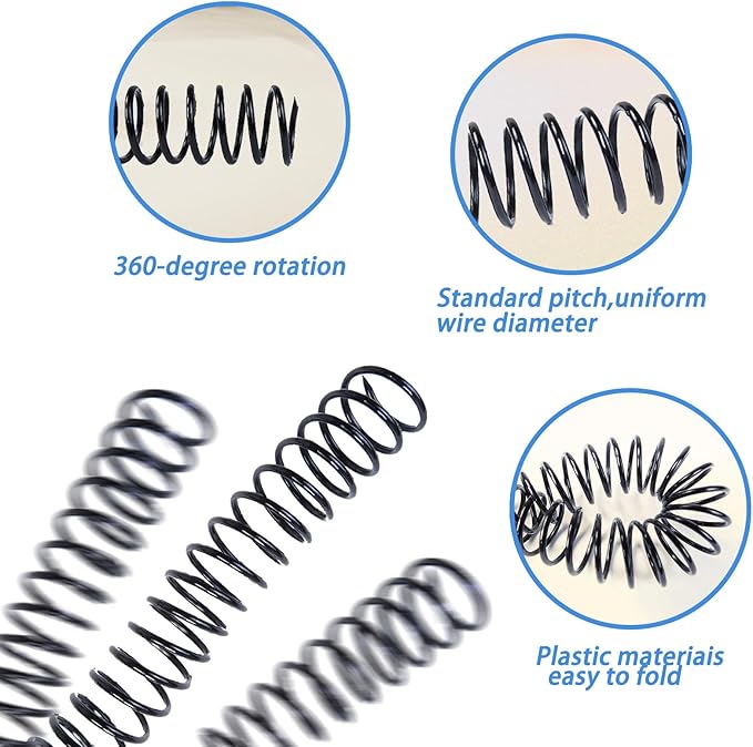 Rayson 28.6mm Plastic Spiral Coil Binding 3:1 Pitch, 1-1/8 inch, 240 Sheets Capacity Black Coil Binding Spines - Versatile for Office and Educational Tasks, Pack of 50