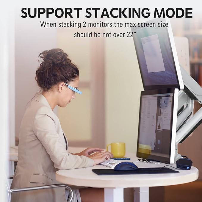 MOUNTUP Dual Monitor Desk Mount, Die-Cast Aluminum Fully Adjustable Double Monitor Arm with Gas Spring, Computer Monitor Stand Fits 2 Screen 17 to 32 inch - Each Arm Holds 3.3-17.6LBS, MU0024