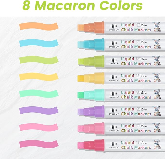Jumbo Chalk Markers for Windows Washable, 8 Macaron Colors Liquid Chalk Pens Erasable with 10mm Thick Tips for Auto, Glass, Mirror, Poster, Bistro, Blackboard, Car of DIY