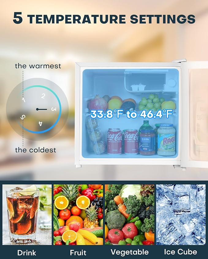 Upstreman 1.7 Cu.ft Mini Fridge with Freezer, Dorm Essentials, Adjustable Thermostat, Energy Saving, Low Noise, Single Door Compact Refrigerator for Dorm, Office, Bedroom, White-FR17