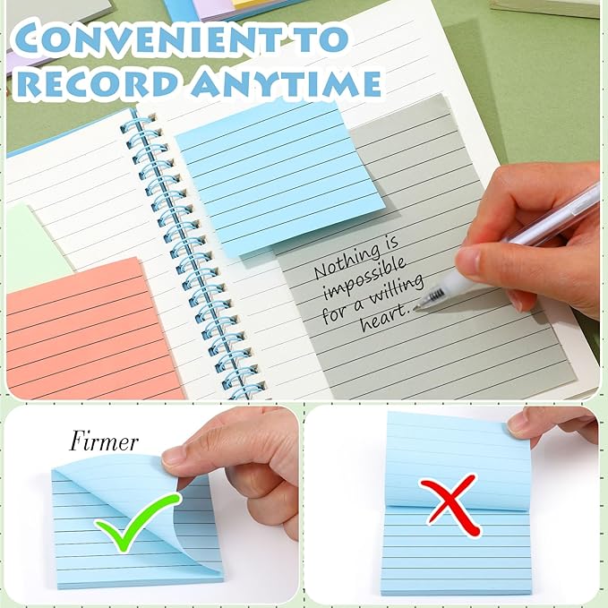 Yexiya 64 Pcs Lined Sticky Notes Self Stick Notes with Lines Bright Assorted Colors Sticky Pad for Home Office Products Post Memos, 1920 Sheets(4 x 6 Inch, 3 x 3 Inch,Fresh Color)
