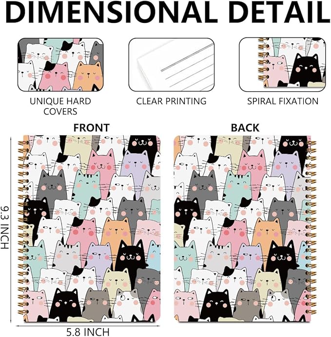 2Pcs Spiral Notebook, Funny Cat College Ruled Spiral Notebook, 160 Pages Hardcover Notebooks Journals for Writing Travel Business Office, Christian Cute Aesthetic Notebooks for Women