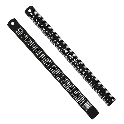 PATIKIL 30cm/12 Metal Ruler, 2 Pack Aluminum Alloy Rulers with Centimeters, Millimeters, Inches and Conversion Table Straight Edge Ruler for Writing Machinist Drafting, Black