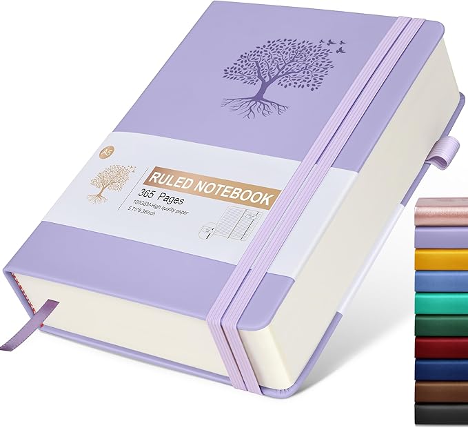 Leather Journals --ruled 365 Pages A5, Pink Hardcover for Women, Men, Note Taking, Writing, 5.75'' X 8.38'' Purple