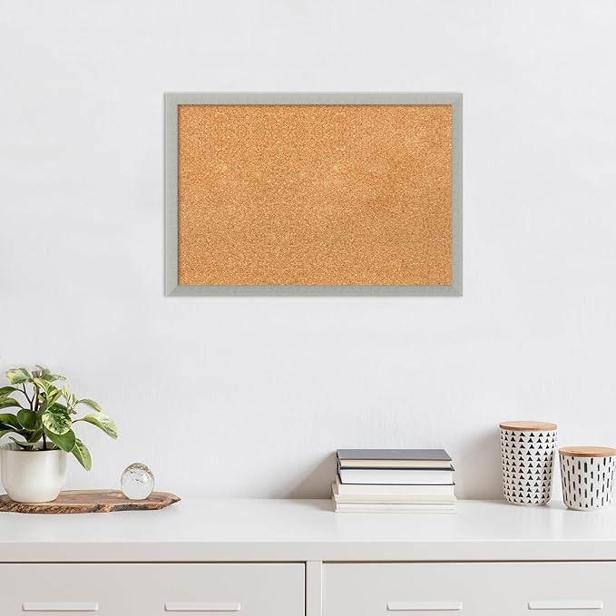 Amanti Art Natural Cork Board for Wall, 18x26 Vision Board with Silver Wood Frame, Medium Corkboard Office Decor for Home Organization, Casual Corkboard Pinboard to display items for home organization