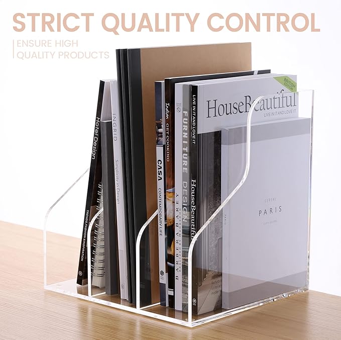 Desk File Organizer, Acrylic Magazine File Holder with 3 Vertical Compartments Rack File Sorter for Office Home Classroom Desk Organization, Clear…