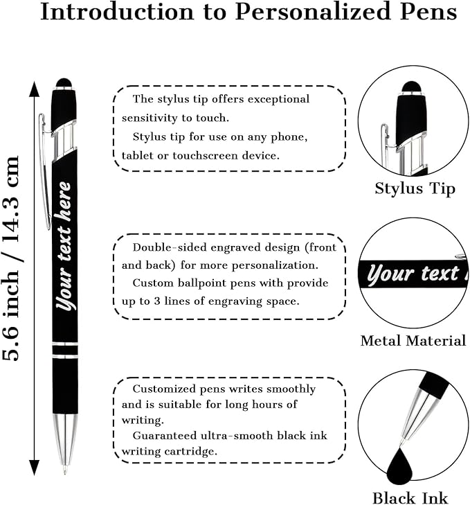 Personalized Pens with Name Logo or Message, Up to 1200 pcs Bulk Custom Metal Ballpoint Pen with Black Ink Customized Gift for Business, Graduation and Promotions (Assorted)