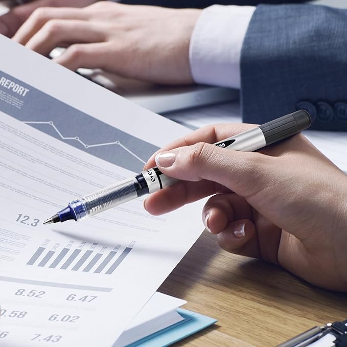 EYEYE Blue Rollerball Pens 0.7mm, 25 Pack Liquid Ink Roller Ball Pen Medium Point Quick Dry, Blue Ink Pens Fine Point Smooth Writing Pen for Journaling, Note Taking, Office, School Supplies