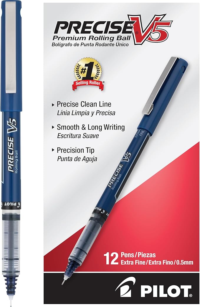 Pilot Precise V5 Rollerball Pens, Extra Fine Point 0.5 mm Navy Blue Pen, Navy Blue, Pack of 12