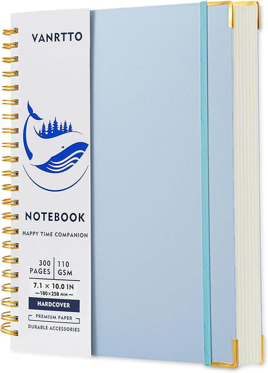 Spiral Notebook, Hardcover B5 College Ruled Notebooks, 300 Pages Notebooks for Work and School, 110 GSM Thick Papers Journals for Writing, Office Supplies for Women and Men Blue B5