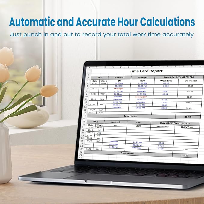 Time Clock - Fingerprint Time Clocks for Employees Small Business Automatic Calculate Hours, H1 Standalone Offline Biometric Clock in Machine for Employees with 5 RFID Cards (0 Monthly Fees)