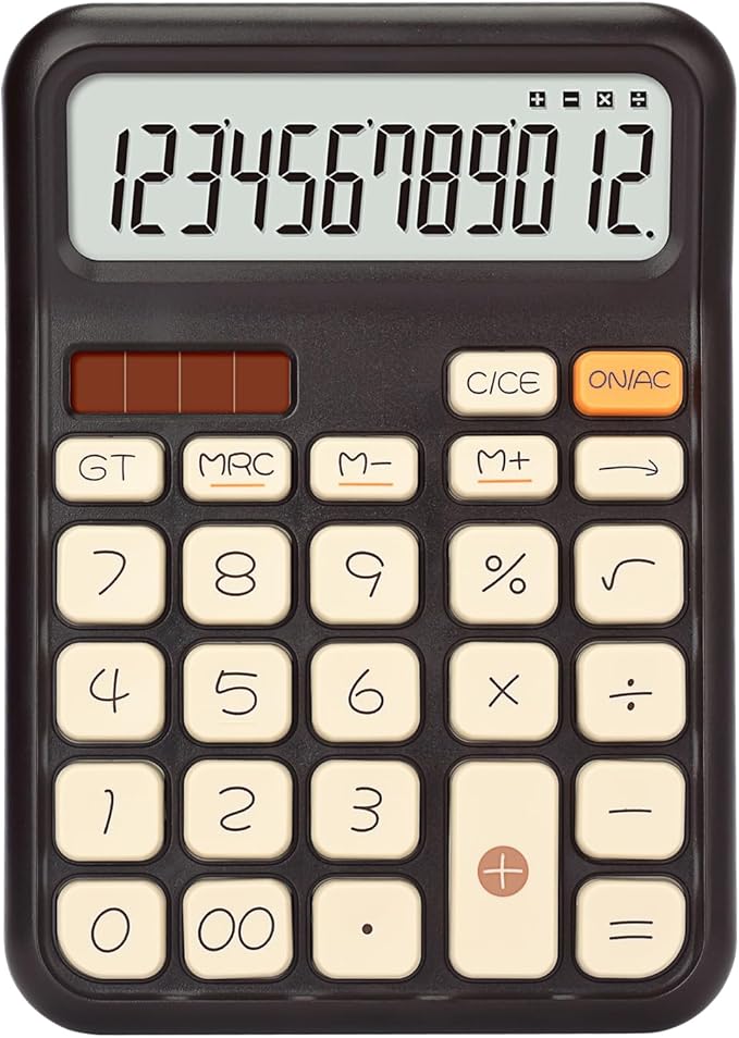 Pendancy Calculators Desktop, Basic 4 Function Handheld Desk Calculator with Solar Battery Dual Power, 12 Digit Large LCD Display Big Button for Office School Home Use (Brown)