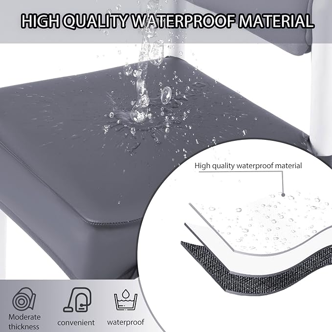 CWK Waterproof PU Leather Dining Chair Covers Set of 6 - Stretchable Chair Seat Slipcovers, Removable & Washable Protector for Dining Room,Home,Office,Wedding,Rear Covers (PU-Grey)