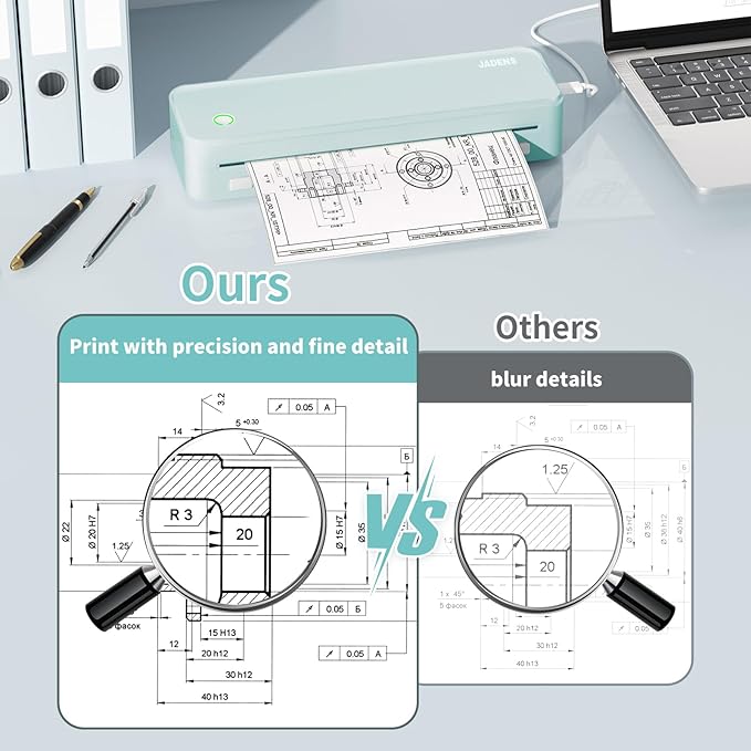 JADENS Portable Printers Wireless for Travel, Thermal Inkless Printer, Support 8.5" X 11" Thermal Paper(Green)