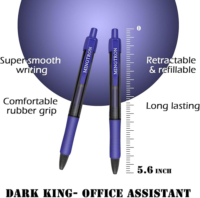 Blue Gel Pens, Fine Point, No-Smear, Click, Retractable, 50 Pack (0.5MM, Smooth Writing)