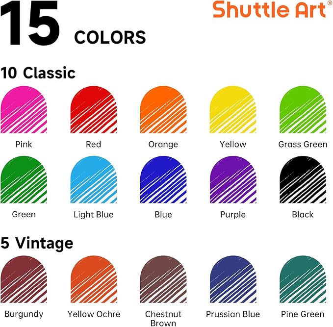 Shuttle Art Liquid Ink Rollerball Pens, 15 Colors (10 Bright + 5 Vintage) Quick Drying 0.5mm Extra Fine Point Long Lasting for Writing Journaling Taking Notes Doodling School Office Home