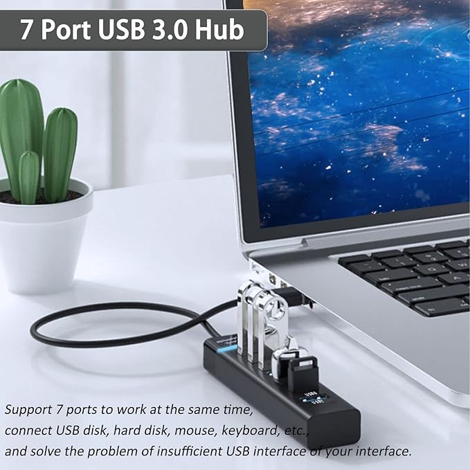 Upgraded USB Hub 3.0, VIENON 7-Port USB Extender Splitter for Laptop, PC, MacBook, Mac Pro, Mac mini, iMac, Surface Pro and More USB Devices