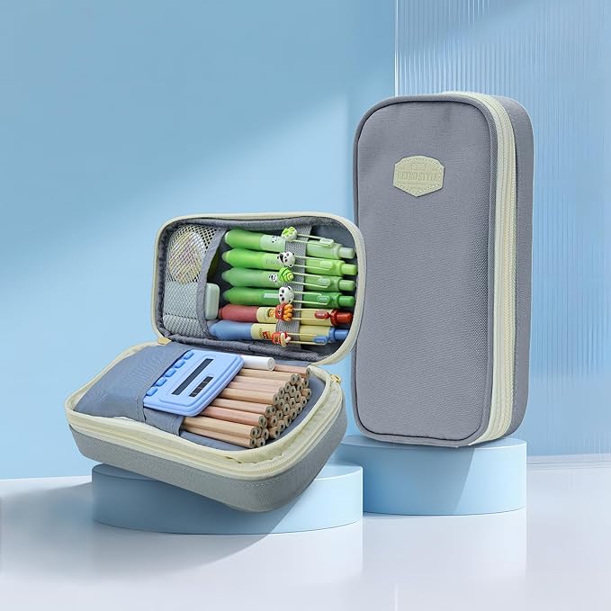 Large Capacity Pencil Case - Durable Zipper Aesthetic Pen Pouch, Big Storage Organizer for School, Office & Travel - Waterproof & Multi-Use (Gray)